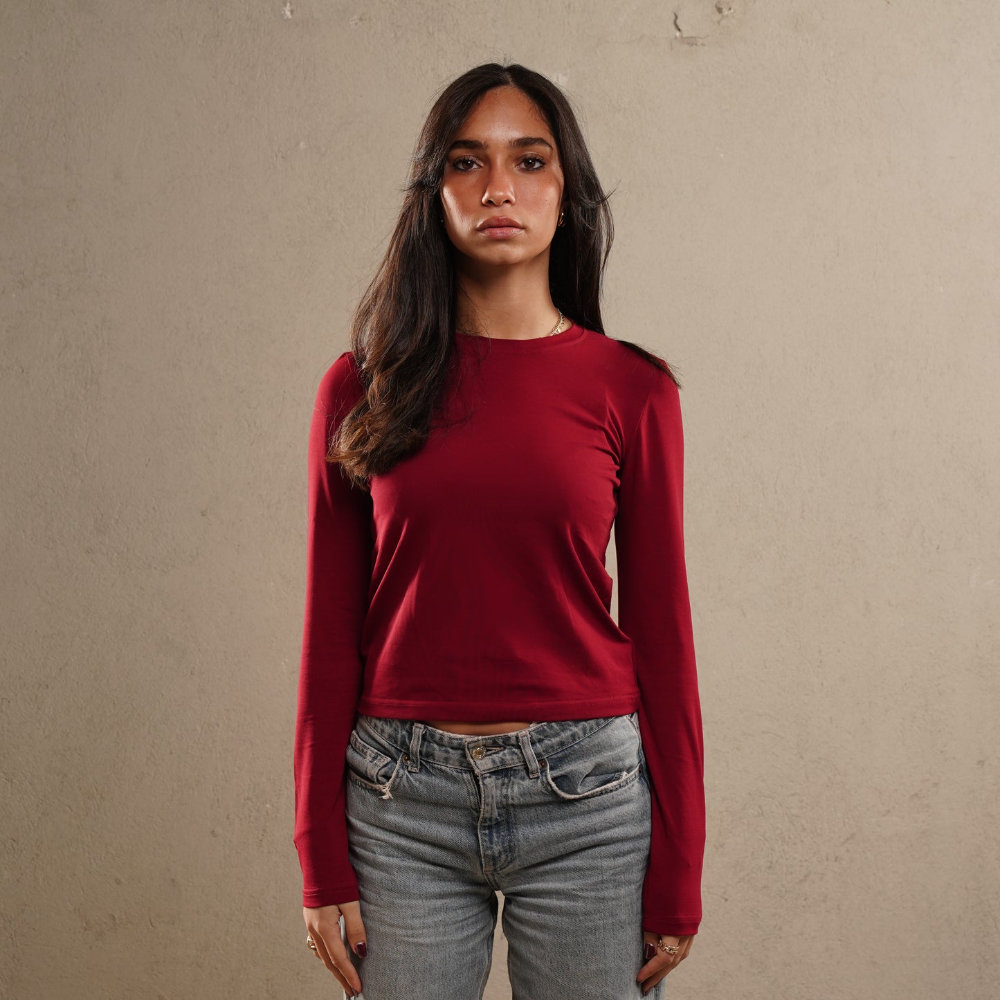 Long sleeve T-shirt in CRANBERRY