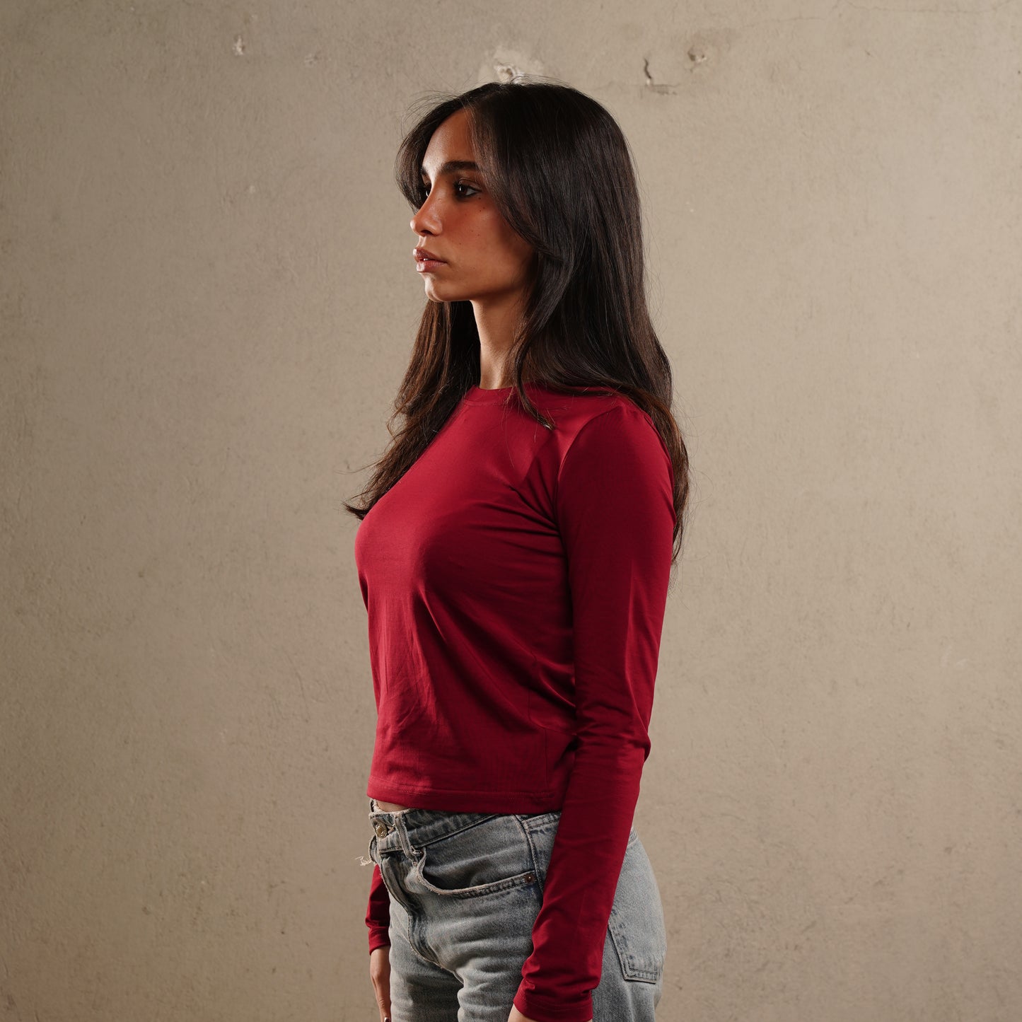 Long sleeve T-shirt in CRANBERRY